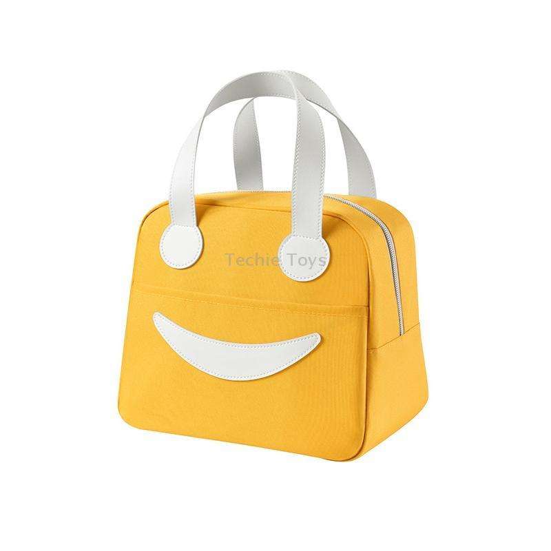 Smile Lunch Bag with Leather Handles, Size: S (Yellow)