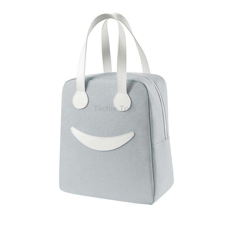Smile Lunch Bag with Leather Handles, Size: L (Gray)