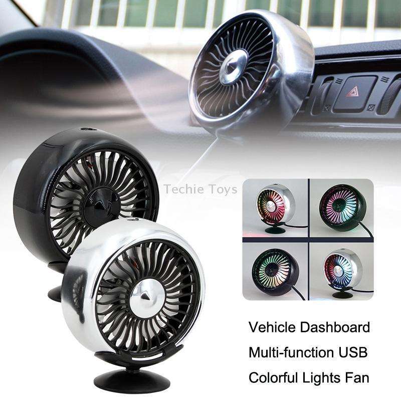 F102 Vehicle Dashboard Multi-function USB Colorful Lights Fan(Black)