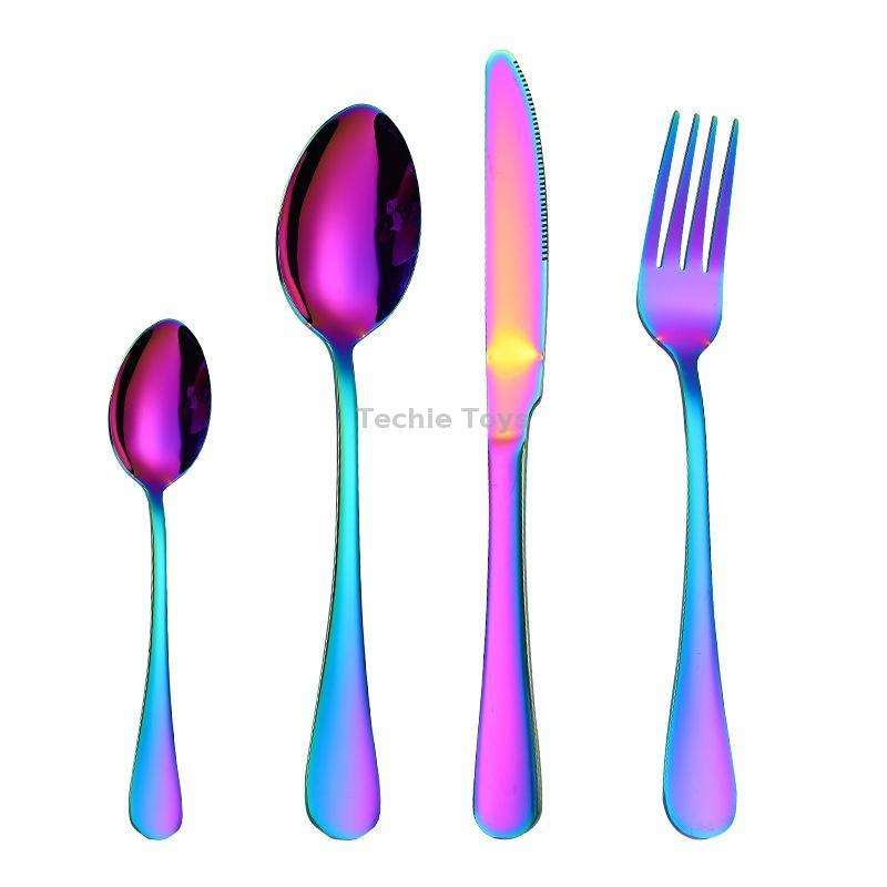 4PCS/Set Stainless Steel Western Steak Fork Spoon Knife Set, Color: Colorful