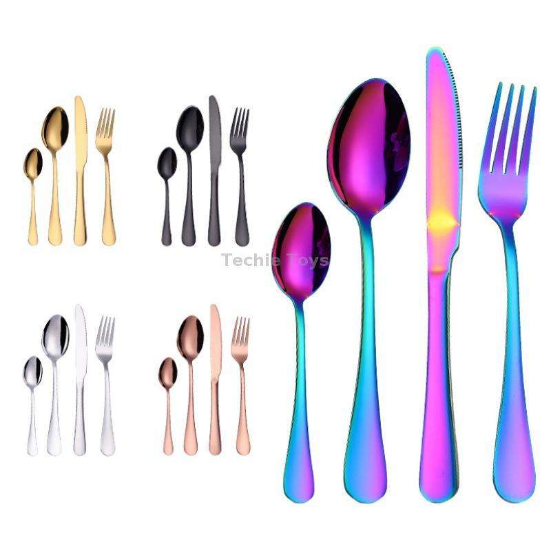 4PCS/Set Stainless Steel Western Steak Fork Spoon Knife Set, Color: Colorful
