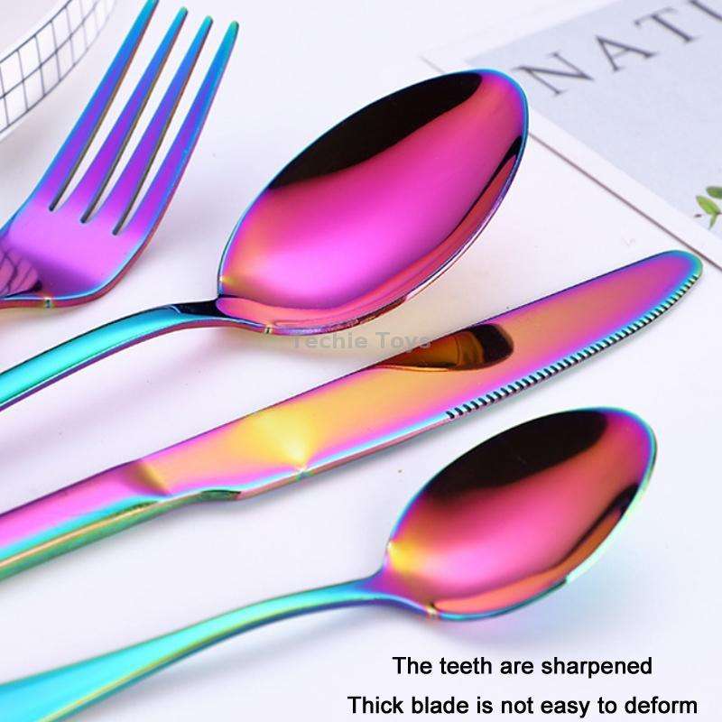 4PCS/Set Stainless Steel Western Steak Fork Spoon Knife Set, Color: Colorful