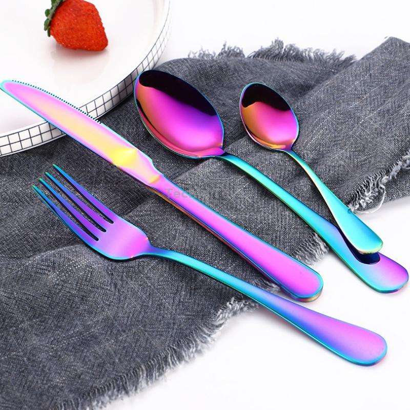 4PCS/Set Stainless Steel Western Steak Fork Spoon Knife Set, Color: Colorful