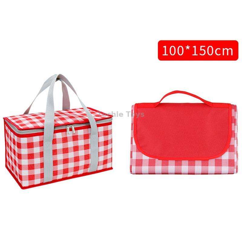 JY2209 Camping Moistureproof Portable Picnic Basket Set, Spec: Red White+150x100cm