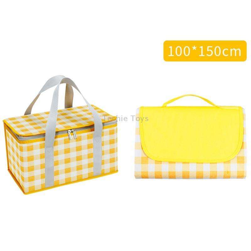 JY2209 Camping Moistureproof Portable Picnic Basket Set, Spec: Yellow White+150x100cm