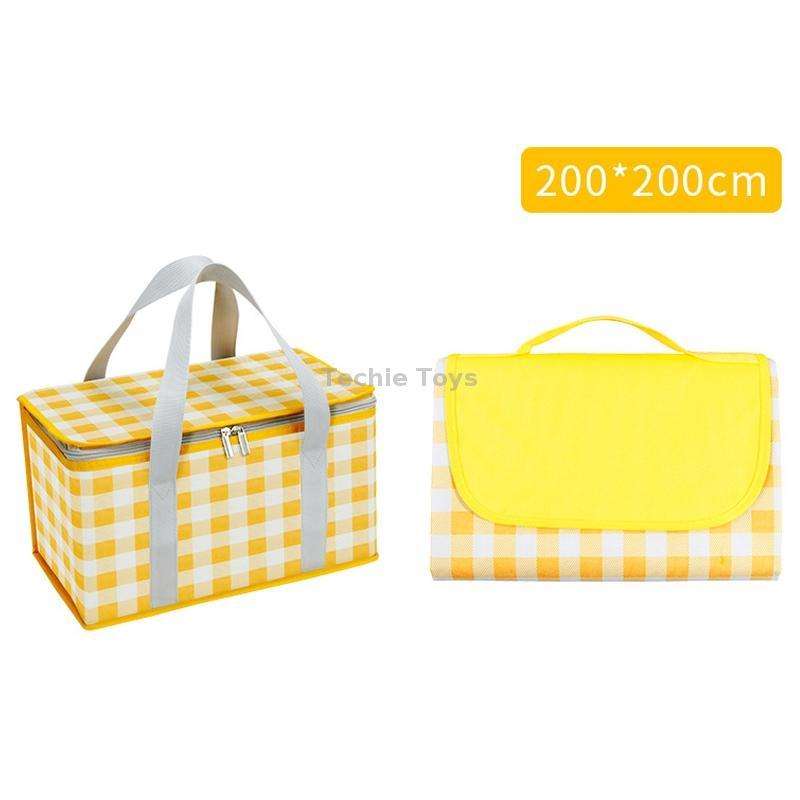 JY2209 Camping Moistureproof Portable Picnic Basket Set, Spec: Yellow White+200x200cm