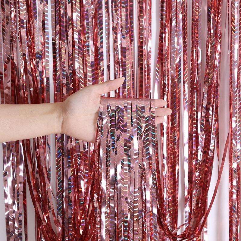 2 PCS Laser Rain Curtain Birthday Party Background Wall Decoration, Color: 1M Rose Gold