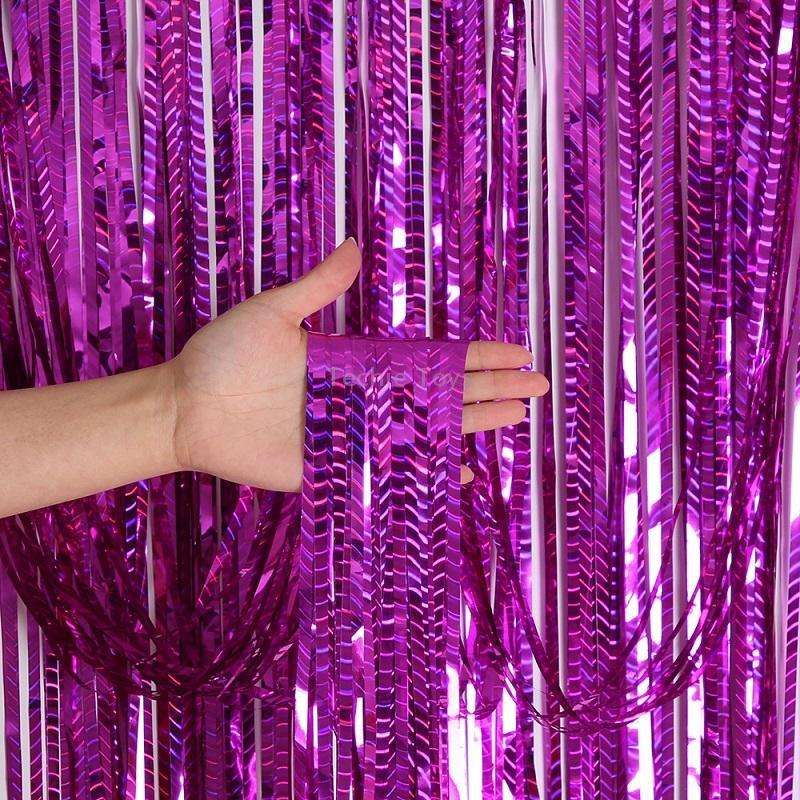 2 PCS Laser Rain Curtain Birthday Party Background Wall Decoration, Color: 1M Rose Red