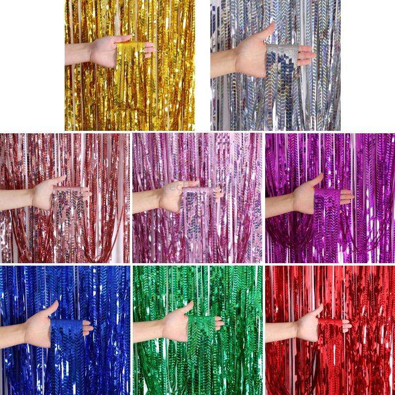 2 PCS Laser Rain Curtain Birthday Party Background Wall Decoration, Color: 1M Rose Red