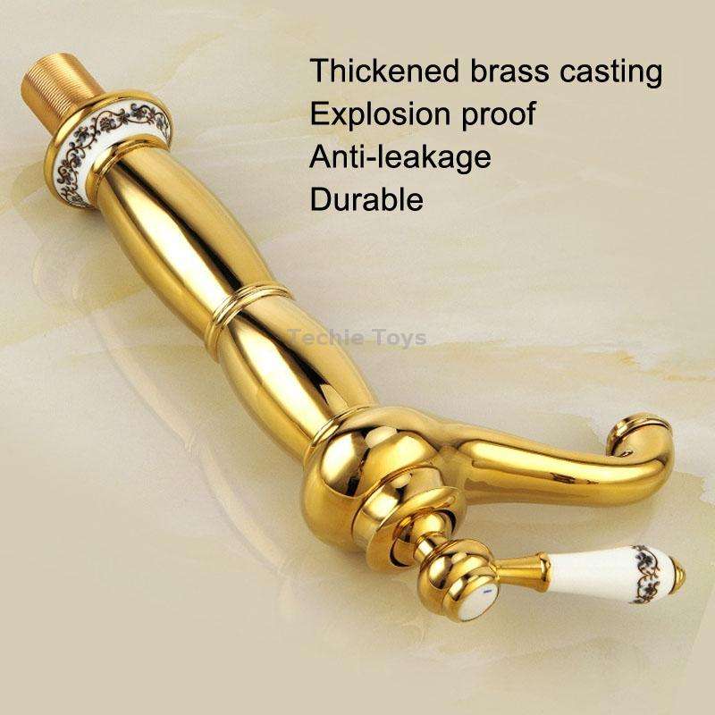 Antique Hot and Cold Bathroom Washbasin Faucet, Style: Short Model+Water Inlet Pipe