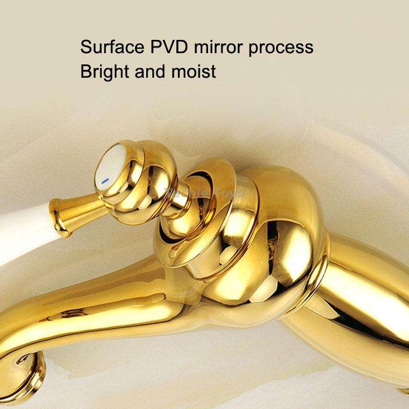 Antique Hot and Cold Bathroom Washbasin Faucet, Style: Short Model+Water Inlet Pipe