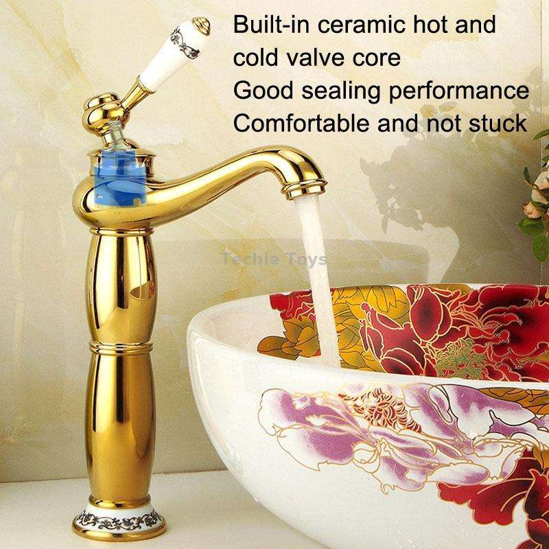 Antique Hot and Cold Bathroom Washbasin Faucet, Style: Short Model+Water Inlet Pipe