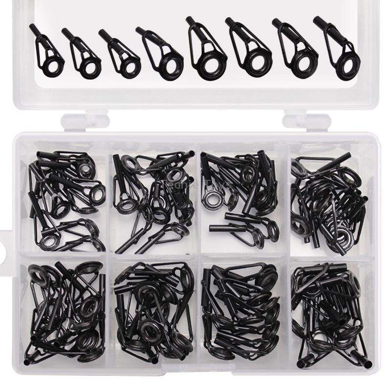 80 PCS / Box Top Ring Leading Eye Lure Rod Accessories, Style: Stainless Steel+Ceramic Ring(Black)