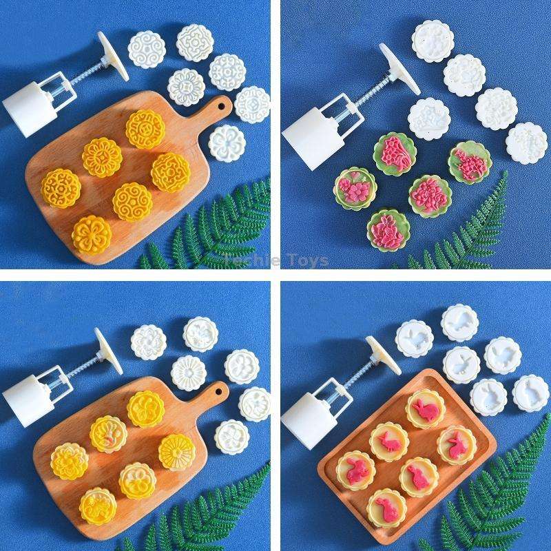 2 PCS Moon Festival Round Hand-Pressed Pastry Mold Baking Tools, Model: 26