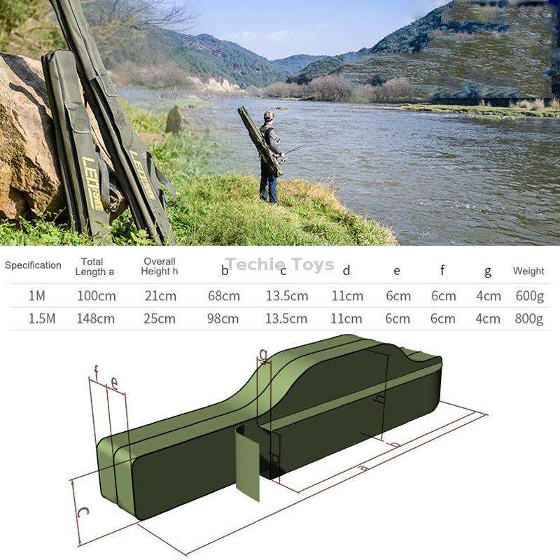 LEO 27746 Folding Fishing Rod Bag Long Fishing Gear Soft Bag, Length: 1.5m Black