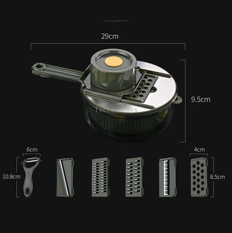 6 In 1 Hand-guard Vegetable Cutter with Water Filter and Storage Function(Green)