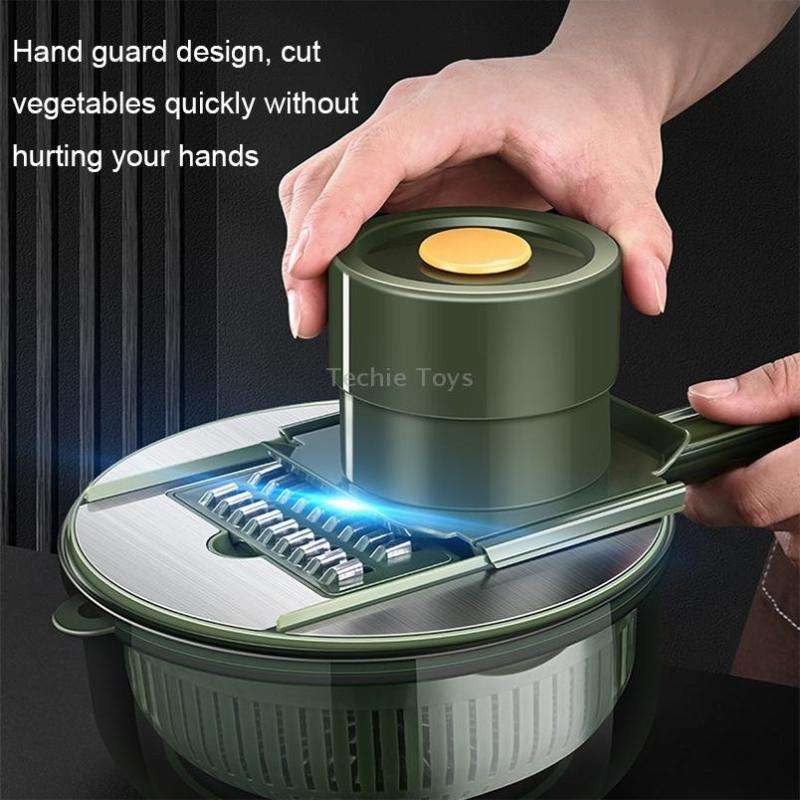6 In 1 Hand-guard Vegetable Cutter with Water Filter and Storage Function(Green)