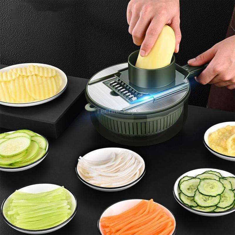 6 In 1 Hand-guard Vegetable Cutter with Water Filter and Storage Function(Green)