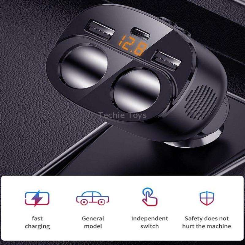 Car Charger With Switch Double Cigarette Hole Car Socket(C06 Neutral)