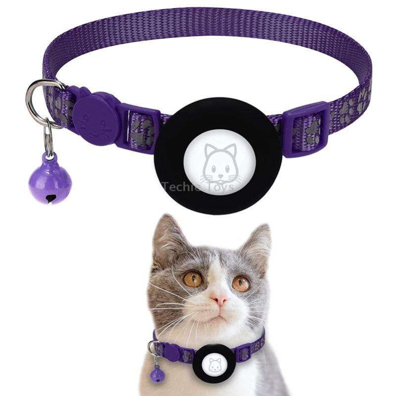 Pet Cat Reflective Collar with Bell for Airtag Tracker(Purple)