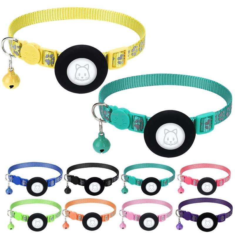Pet Cat Reflective Collar with Bell for Airtag Tracker(Purple)