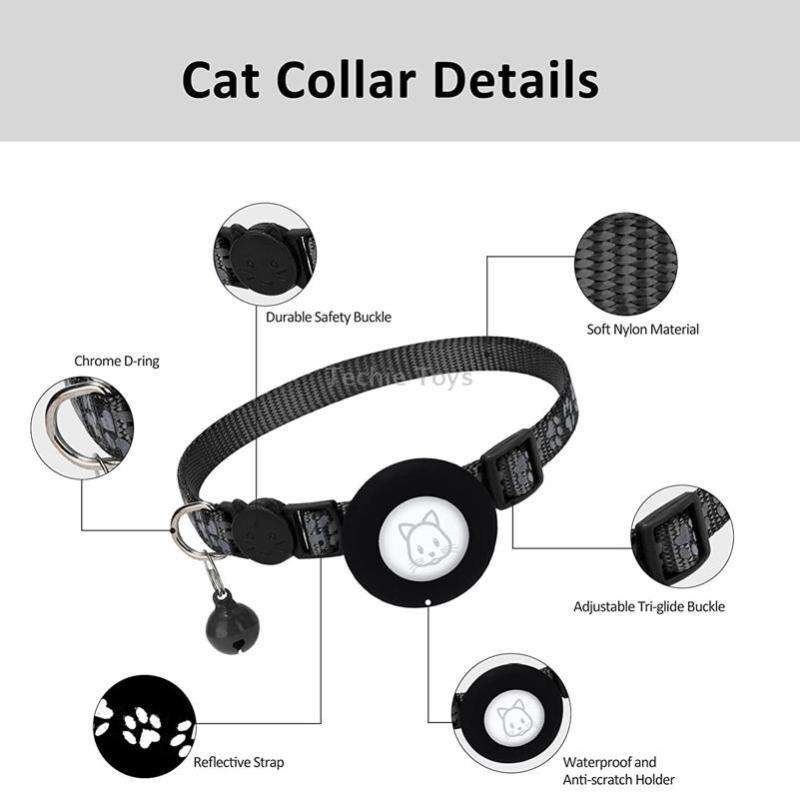 Pet Cat Reflective Collar with Bell for Airtag Tracker(Purple)
