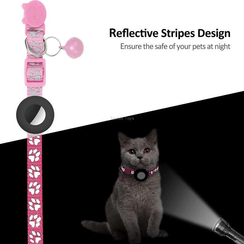 Pet Cat Reflective Collar with Bell for Airtag Tracker(Purple)