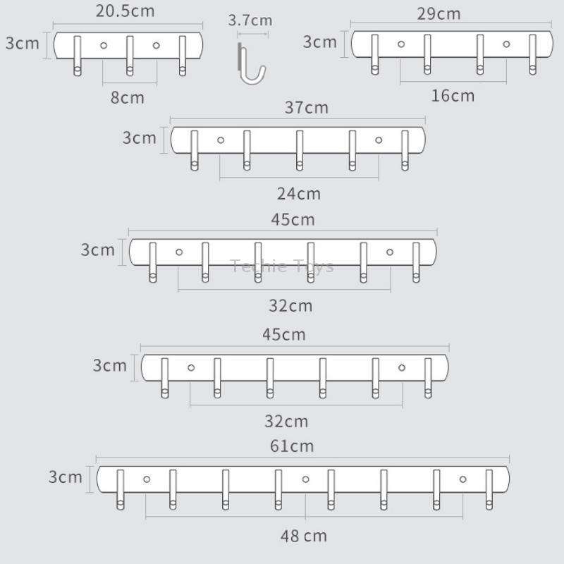 304 Stainless Steel No Punching Door Rear Coat Hook, Specification: 6 Hooks