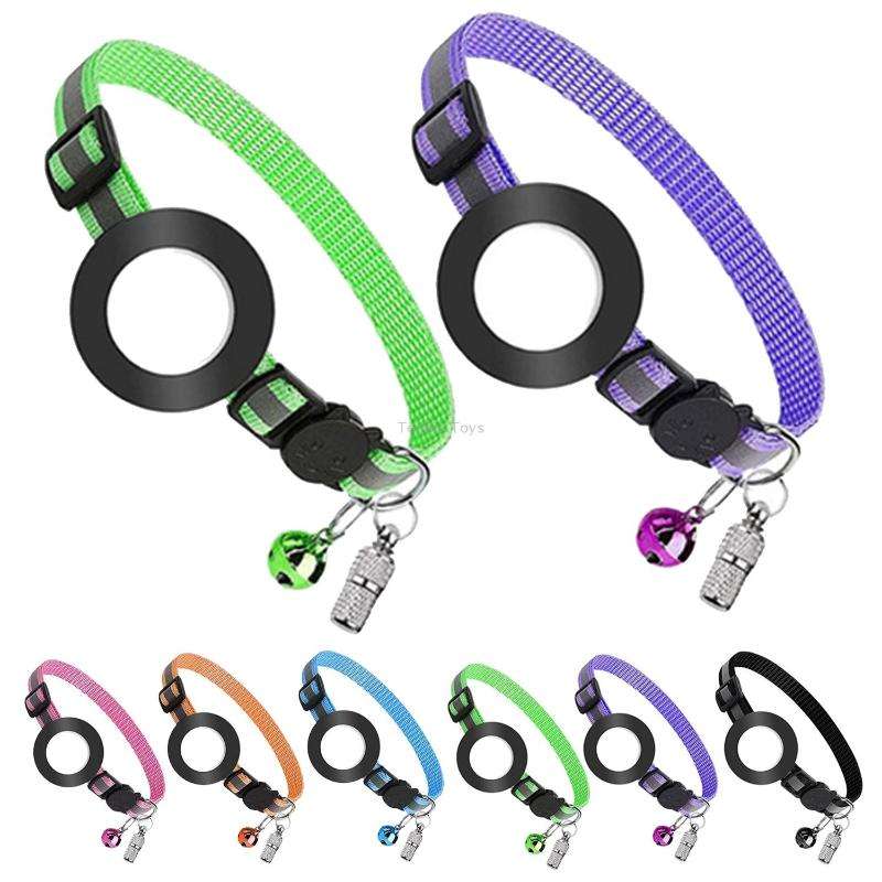Pet Anti Lost Address Pendant Collar with Bell for Airtag(Pink)