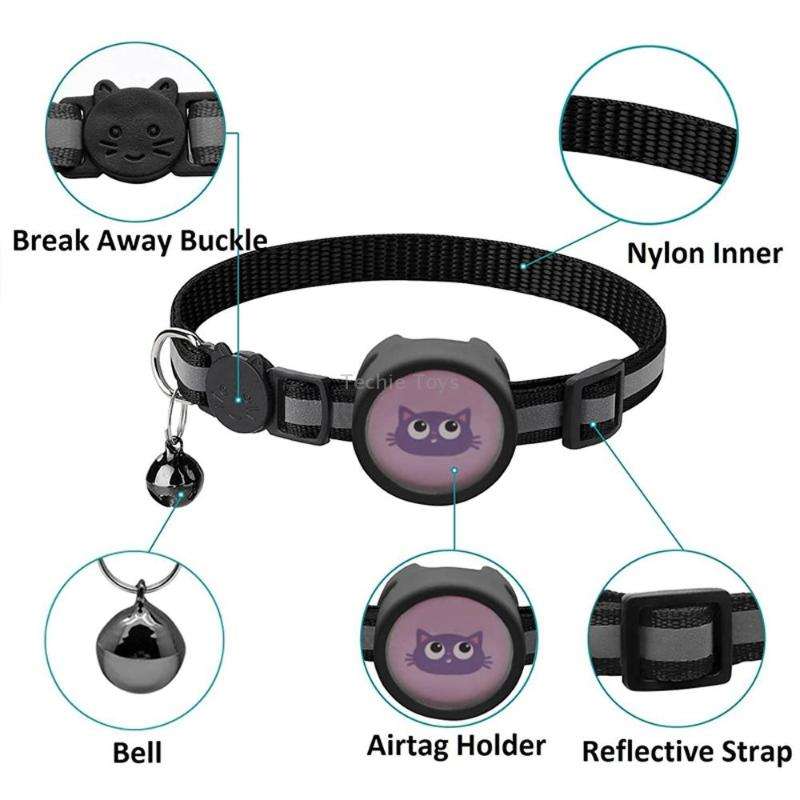 Pet Reflective Collar with Bell for AirTag(Pink)
