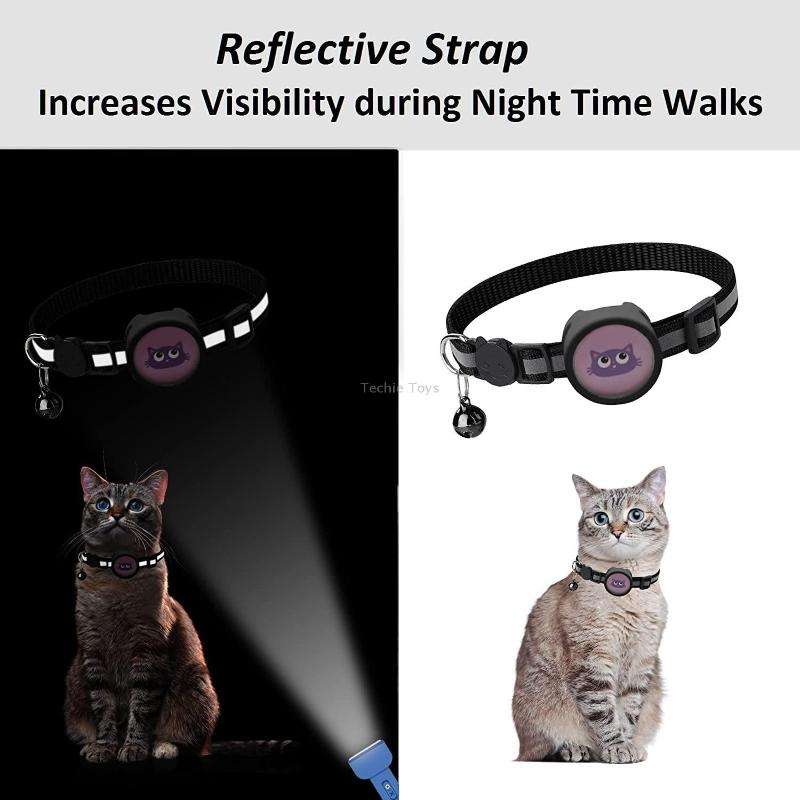 Pet Reflective Collar with Bell for AirTag(Pink)