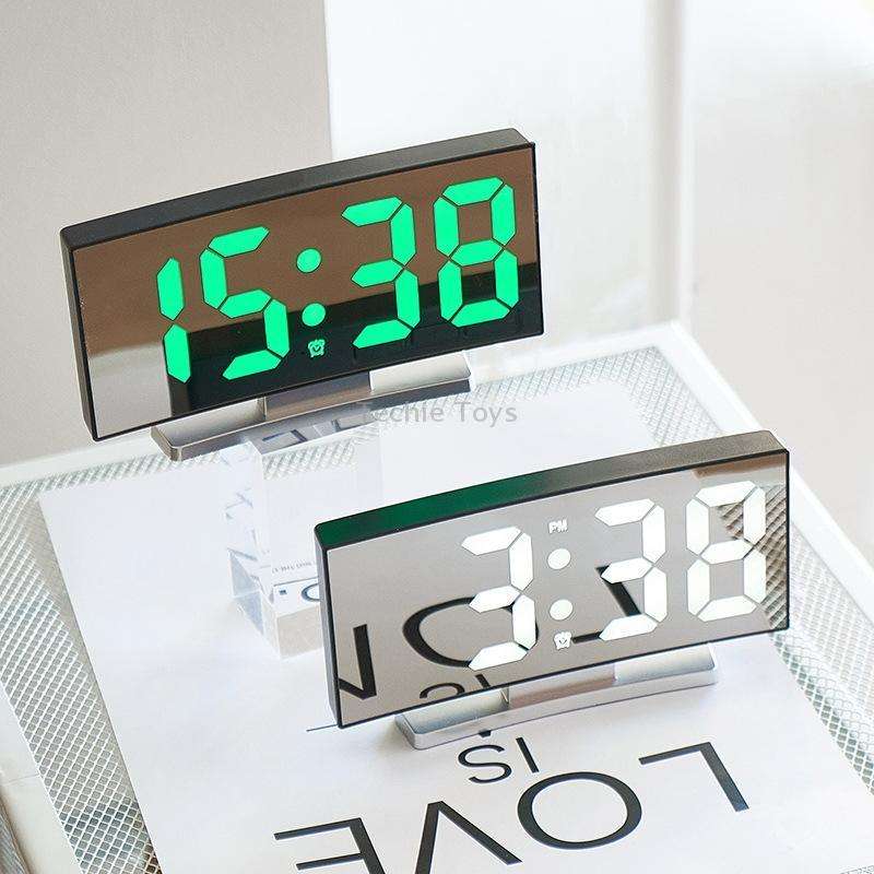 669 Multifunctional LED Curved Screen Desktop Electronic Clock(White Shell White Light)