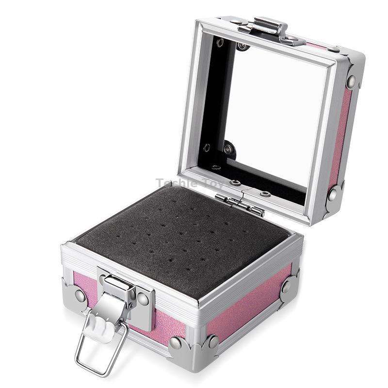 Nail Polishing Head 25 Holes Display Stand Dustproof Storage Box(Pink)