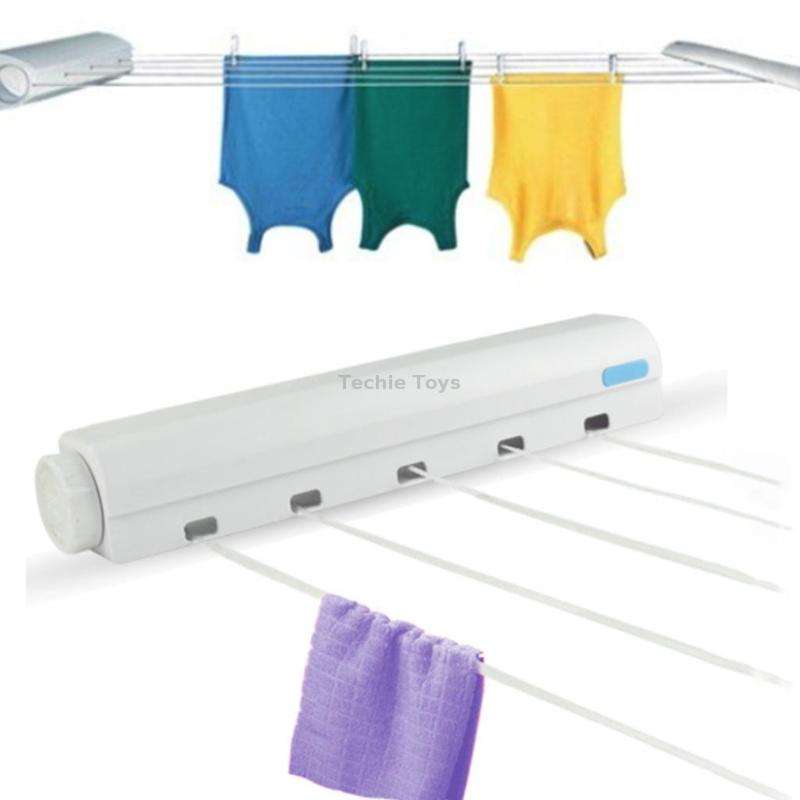 Spring Automatic Retractable Clothesline Drying Rack Towel Rack,Style: Four Wired