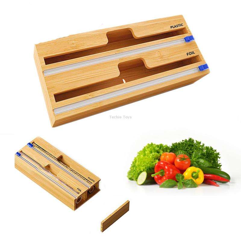 Aluminum Foil Wrap Dispenser Wood Storage Box for Kitchen Drawer,Style: Two Slots