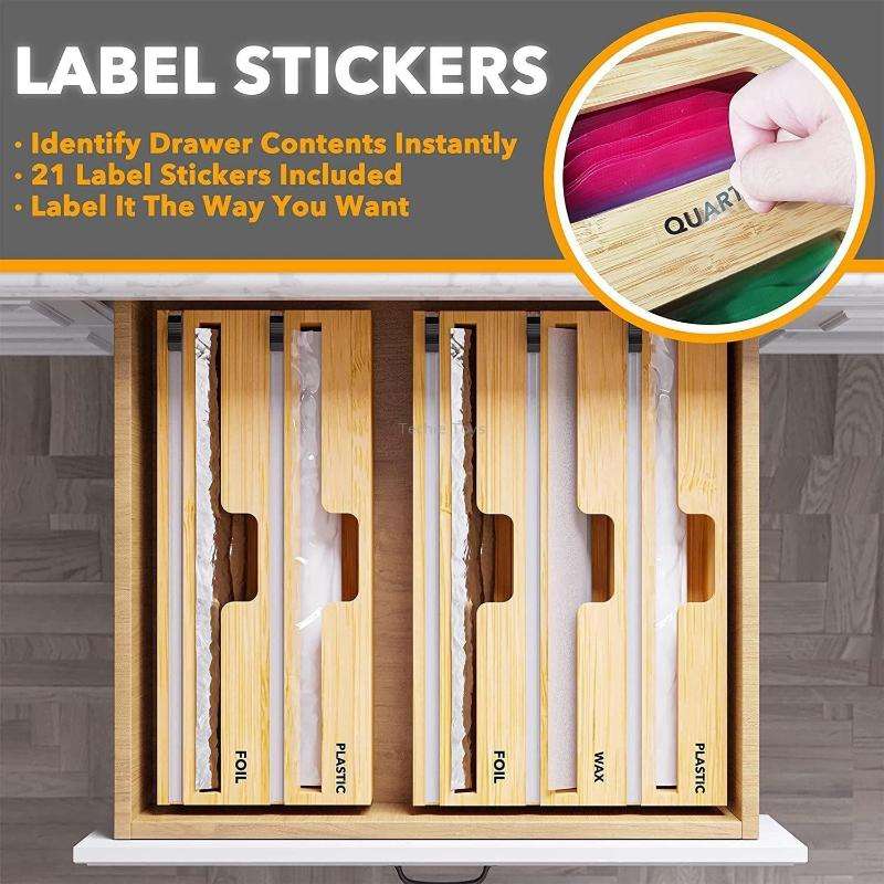 Aluminum Foil Wrap Dispenser Wood Storage Box for Kitchen Drawer,Style: Two Slots
