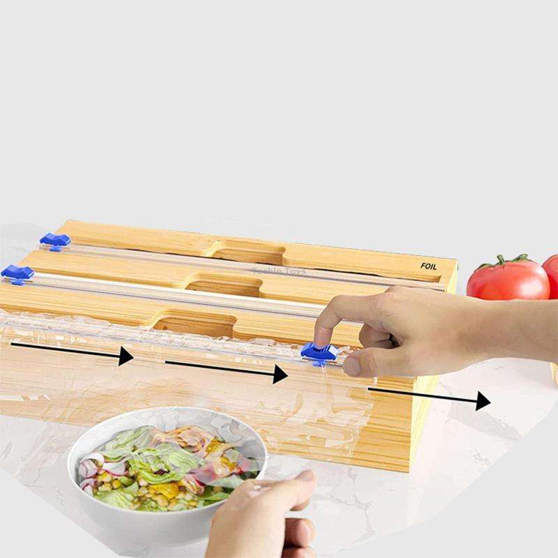 Aluminum Foil Wrap Dispenser Wood Storage Box for Kitchen Drawer,Style: Three Slots