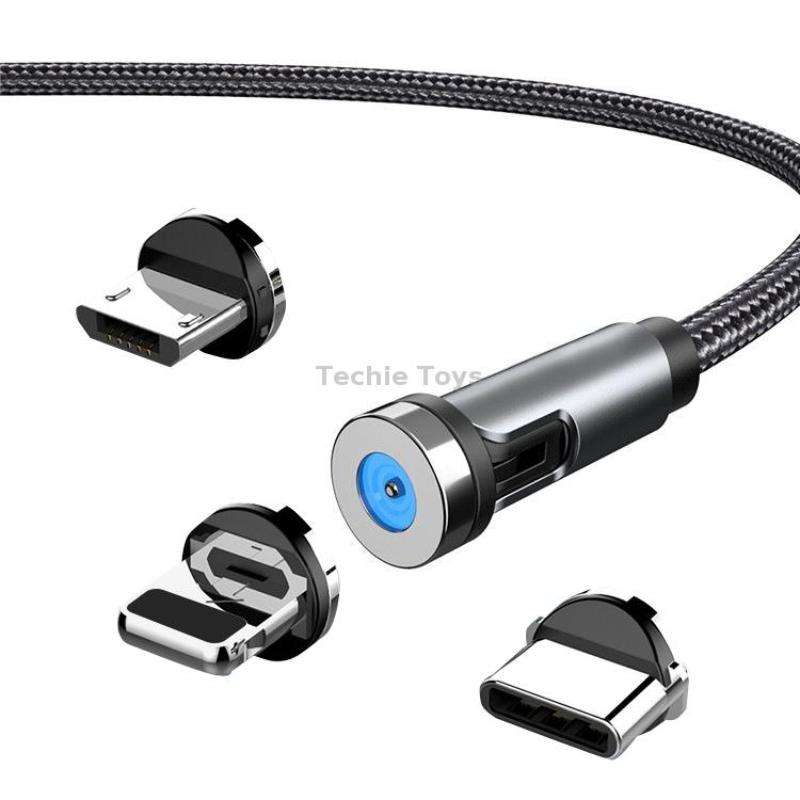CC56 8 Pin + Type-C/USB-C + Micro USB Magnetic Interface Dust Plug Rotating Data Charging Cable, Cba