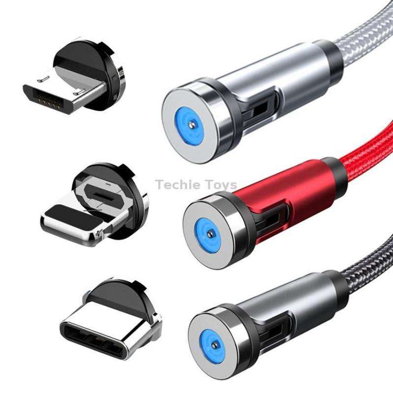 CC56 8 Pin + Type-C/USB-C + Micro USB Magnetic Interface Dust Plug Rotating Data Charging Cable, Cba