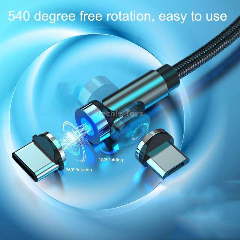 CC56 8 Pin + Type-C/USB-C + Micro USB Magnetic Interface Dust Plug Rotating Data Charging Cable, Cba