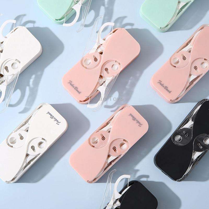 FukuBook Portable Mini Automatic Opening and Closing Floss Storage Box with Floss(White)