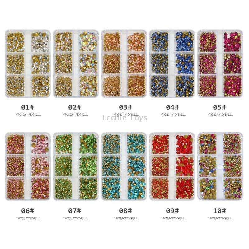 2 Sets Nail Art 6 Grid Pointed Bottom Diamond Nail Jewelry, Specification: 08 Lake Blue