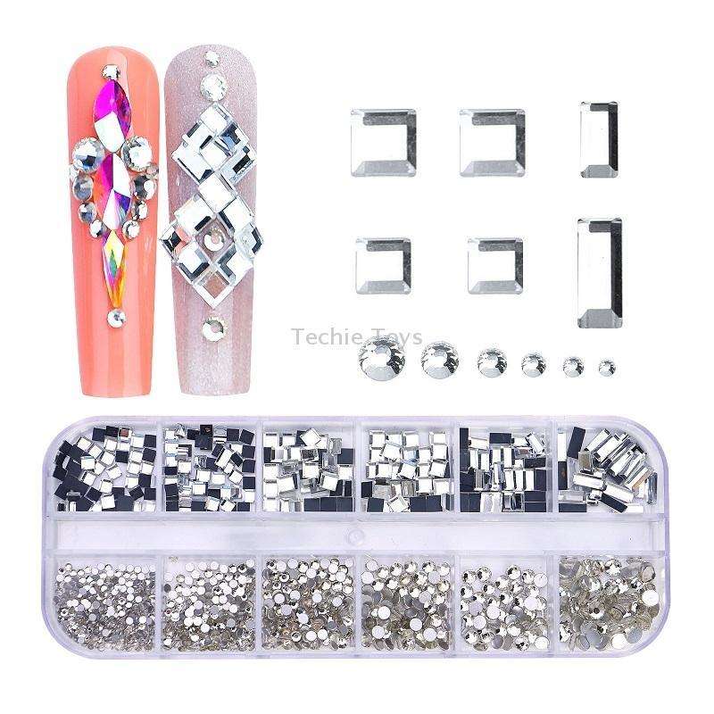 12 Grid Flat Bottom Shaped Nail Rhinestones Nail Decoration, Specification: 02