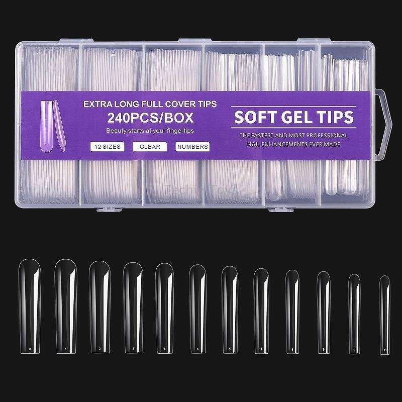 240 PCS/Box Thin Soft Transparent Nail Pieces, Shape: Super Long Full Stick Nails