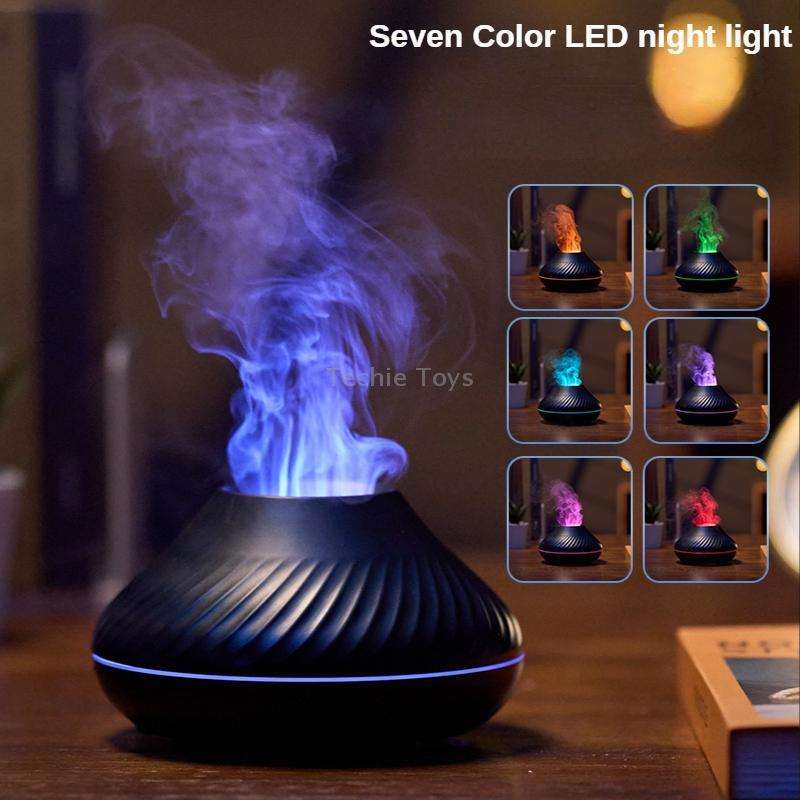 DQ705 Volcanic Flame Aroma Diffuser Essential Oil Lamp Air Humidifier with Color Night Light(Black)