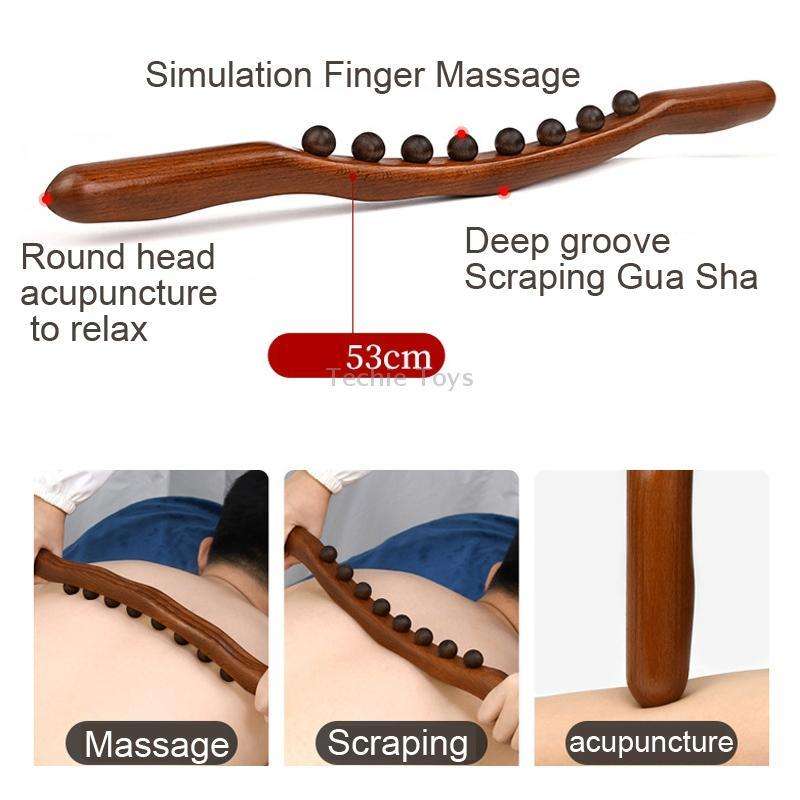 Eight-bead Beech Wood Carbonized Massage Stick Rolling Tendon Scraping Stick 53cm