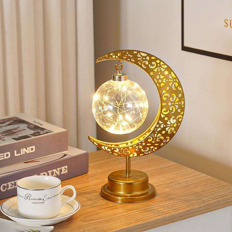 LED Wrought Iron Moon Lamp Decorative Lamp Festival Table Lamp,Style: Hanging Ball