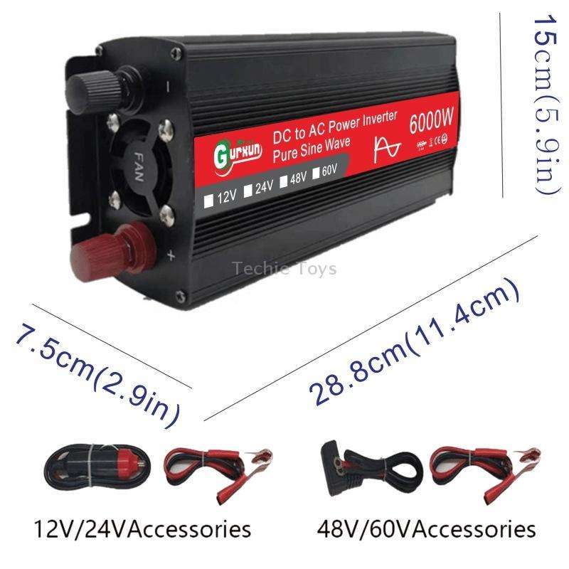Gurxun 6000W High Power Sine Wave Inverter With Single Digital Display, Specification: 60V-220V