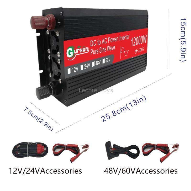 Gurxun 12000W High Power Household Car Sine Wave Inverter, Specification: 12V To 220V
