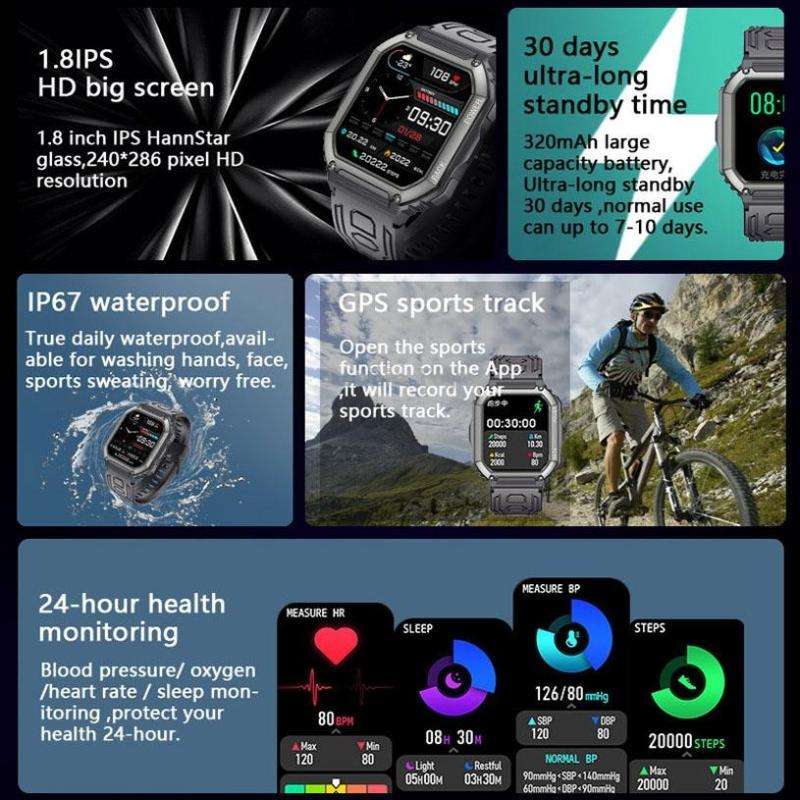 KR06 1.8 Inch Heart Rate Blood Pressure Monitoring Smart Calling Watch(Green)